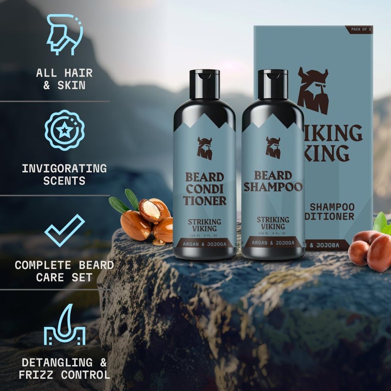 Striking Viking Beard Shampoo and Conditioner Set â€“ 4 Fl Oz Each, Fresh Masculine Scent - Beard Wash and Conditioner for Men - Cleanses & Softens, with Argan & Jojoba Oil - Sulfate & Paraben Free - Image 3